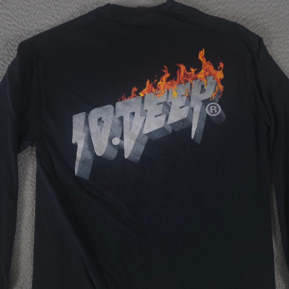 10 Deep Shirt Mens Medium Black Flame Graphic Long Sleeve Cotton Streetwear Top